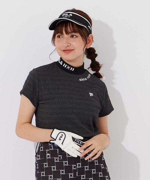 FILA GOLF（フィラゴルフ ）の「【FILA GOLF/フィラゴルフ】レディース半袖モックネックシャツ　ゴルフ（シャツ/ブラウス・レディース・ホワイト/ピンク/ブラック・X-LARGE/LARGE/MEDIUM/SMALL）」の2枚目の写真
