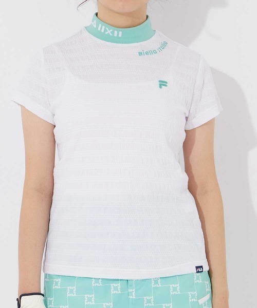 FILA GOLF（フィラゴルフ ）の「【FILA GOLF/フィラゴルフ】レディース半袖モックネックシャツ　ゴルフ（シャツ/ブラウス・レディース・ホワイト/ピンク/ブラック・X-LARGE/LARGE/MEDIUM/SMALL）」の4枚目の写真