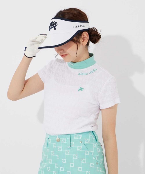 FILA GOLF（フィラゴルフ ）の「【FILA GOLF/フィラゴルフ】レディース半袖モックネックシャツ　ゴルフ（シャツ/ブラウス・レディース・ホワイト/ピンク/ブラック・X-LARGE/LARGE/MEDIUM/SMALL）」の9枚目の写真