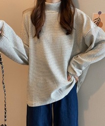 ボーダーハイネックTシャツ