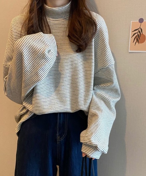 Per sist ence（パーシエンス）の「ボーダーハイネックTシャツ（Tシャツ/カットソー・レディース・ブラック/ホワイト・FREE）」の15枚目の写真
