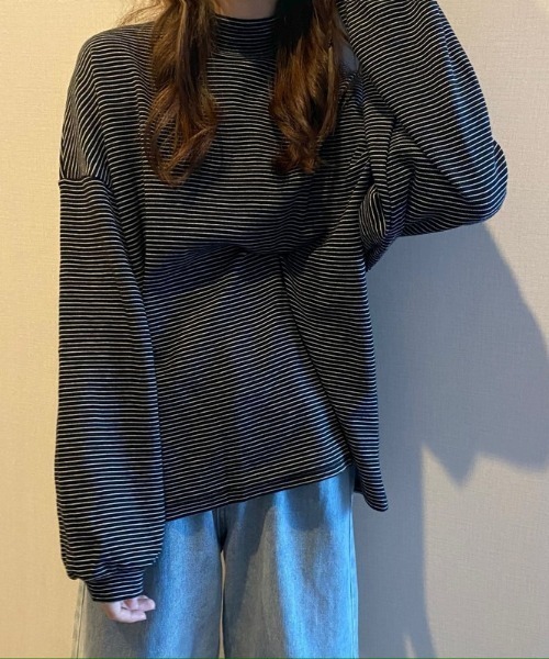 Per sist ence（パーシエンス）の「ボーダーハイネックTシャツ（Tシャツ/カットソー・レディース・ブラック/ホワイト・FREE）」の8枚目の写真