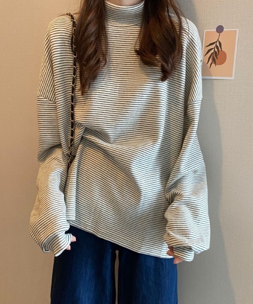 Per sist ence（パーシエンス）の「ボーダーハイネックTシャツ（Tシャツ/カットソー・レディース・ブラック/ホワイト・FREE）」の11枚目の写真