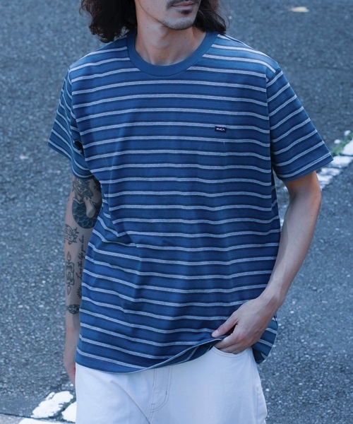 RVCA(ルーカ)の「RVCA メンズ VALLEJO STRIPE TEE Tシャツ 【2024年春夏モデル】/ルーカ半袖ボーダーTシャツ(Tシャツ/カットソー・メンズ・グレー/グリーン/ネイビー・LARGE/MEDIUM/SMALL)」の1枚目の写真