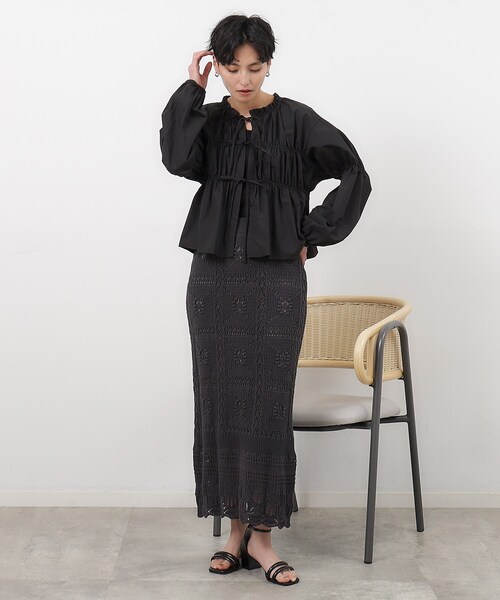 OPAQUE.CLIP（オペークドットクリップ）の「◆シャーリングリボンブラウス【洗濯機洗い可】（シャツ/ブラウス・レディース・ライトブルー/ホワイト/ブラック・38/36）」の9枚目の写真