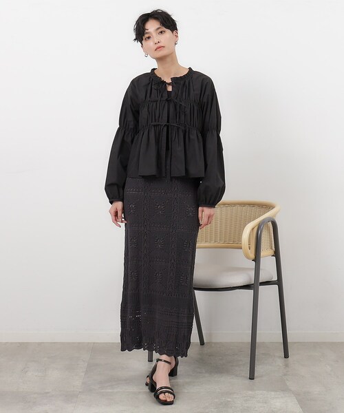 OPAQUE.CLIP（オペークドットクリップ）の「◆シャーリングリボンブラウス【洗濯機洗い可】（シャツ/ブラウス・レディース・ライトブルー/ホワイト/ブラック・38/36）」の10枚目の写真