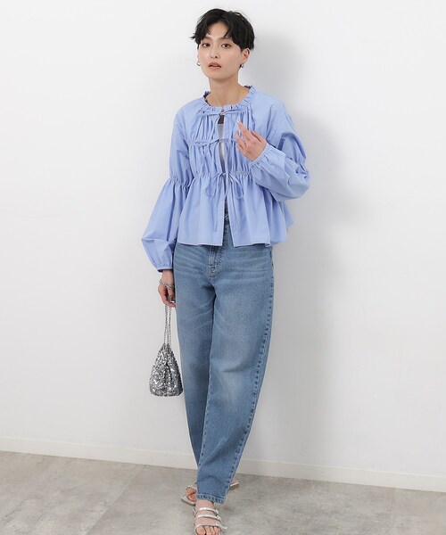 OPAQUE.CLIP（オペークドットクリップ）の「◆シャーリングリボンブラウス【洗濯機洗い可】（シャツ/ブラウス・レディース・ライトブルー/ホワイト/ブラック・38/36）」の14枚目の写真