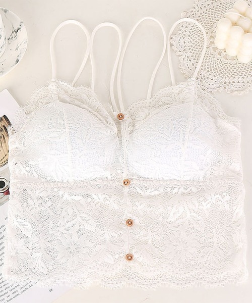 Lace Ladies（レースレディース）の「総レース フロントボタン ビスチェ風 ノンワイヤー ブラジャー（キャミソール・レディース・ブラック/ホワイト・XL/FREE）」の9枚目の写真