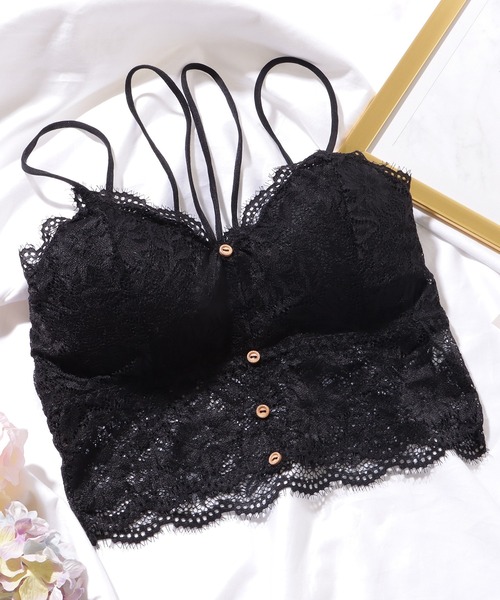 Lace Ladies（レースレディース）の「総レース フロントボタン ビスチェ風 ノンワイヤー ブラジャー（キャミソール・レディース・ブラック/ホワイト・XL/FREE）」の10枚目の写真