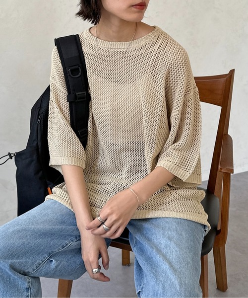 CPCM（シーピーシーエム）の「透かしボーダー半袖ニットプルオーバー（ニット/セーター・メンズ・グレー/ホワイト/イエロー/ベージュ/オレンジ/ホワイト系その他・MEDIUM/LARGE）」の5枚目の写真