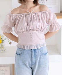 clear | フロントギャザー楊柳五分袖ブラウス≪2024SS新作≫(シャツ/ブラウス)