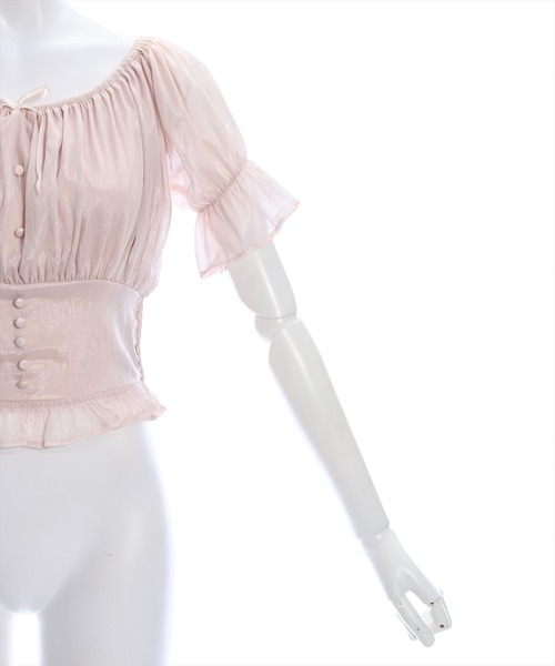 clear（クリア）の「フロントギャザー楊柳五分袖ブラウス［大人 フェミニン リボン］≪再入荷≫（シャツ/ブラウス・レディース・ライトピンク/ラベンダー/ミント/ブラック・F）」の5枚目の写真