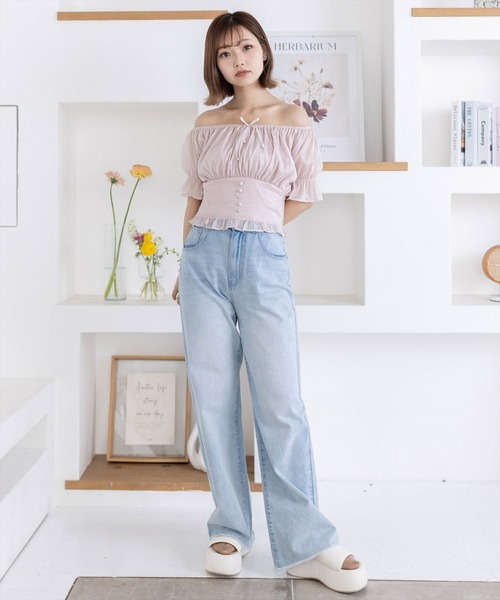 clear（クリア）の「フロントギャザー楊柳五分袖ブラウス［大人 フェミニン リボン］≪再入荷≫（シャツ/ブラウス・レディース・ライトピンク/ラベンダー/ミント/ブラック・F）」の18枚目の写真