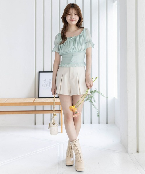 clear（クリア）の「フロントギャザー楊柳五分袖ブラウス［大人 フェミニン リボン］≪再入荷≫（シャツ/ブラウス・レディース・ライトピンク/ラベンダー/ミント/ブラック・F）」の21枚目の写真