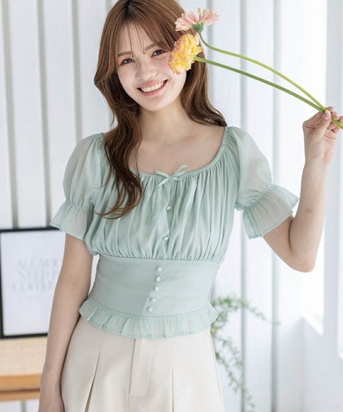 clear（クリア）の「フロントギャザー楊柳五分袖ブラウス［大人 フェミニン リボン］≪再入荷≫（シャツ/ブラウス・レディース・ライトピンク/ラベンダー/ミント/ブラック・F）」の19枚目の写真