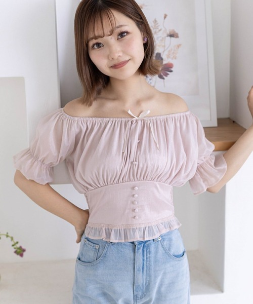 clear（クリア）の「フロントギャザー楊柳五分袖ブラウス［大人 フェミニン リボン］≪再入荷≫（シャツ/ブラウス・レディース・ライトピンク/ラベンダー/ミント/ブラック・F）」の16枚目の写真