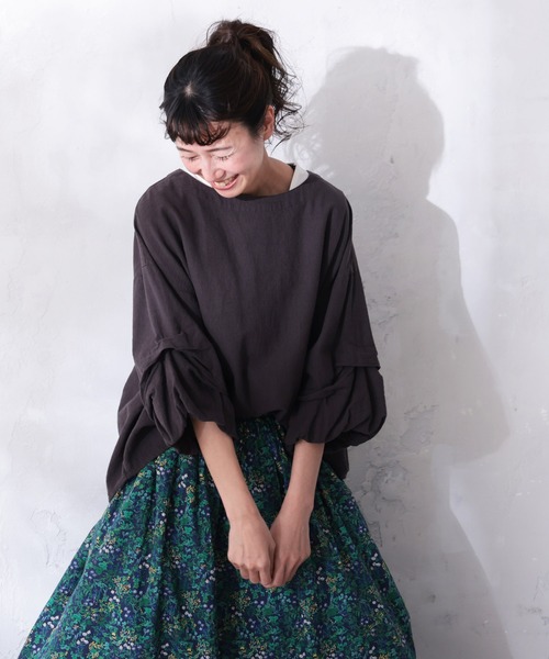 soulberry（ソウルベリー）の「こなれ袖のプルオーバー（シャツ/ブラウス・レディース・レモンイエロー/スミクロ・LL/L/M/4L/3L）」の14枚目の写真