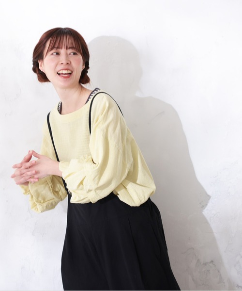 soulberry（ソウルベリー）の「こなれ袖のプルオーバー（シャツ/ブラウス・レディース・レモンイエロー/スミクロ・LL/L/M/4L/3L）」の17枚目の写真