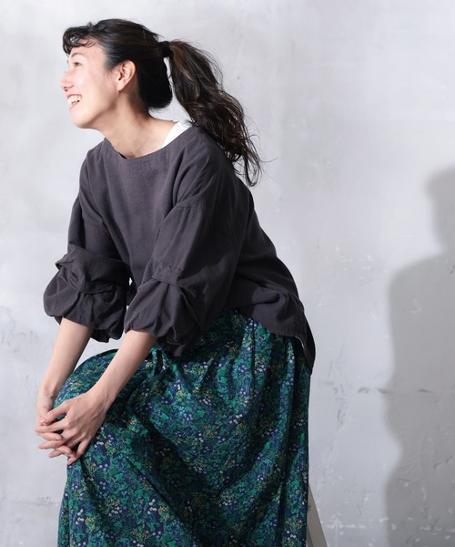 soulberry（ソウルベリー）の「こなれ袖のプルオーバー（シャツ/ブラウス・レディース・レモンイエロー/スミクロ・LL/L/M/4L/3L）」の4枚目の写真