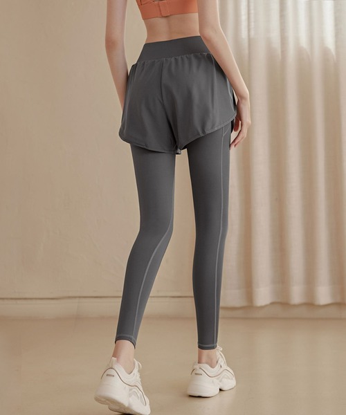 Lace Ladies（レースレディース）の「フェイクレイヤード ハイウエスト ポケット付き ヨガ レギンス  水陸両用（レギンス/スパッツ・レディース・グレー/ネイビー/ブラック・S/M/L/XL/XXL）」の11枚目の写真