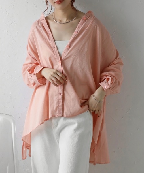 &HALF(アンドハーフ)の「ノーカラーギャザーフレアブラウス(インド綿.インドコットン.コットン100%,綿100%)(シャツ/ブラウス・レディース・ベージュ/ネイビー/イエロー/ホワイト/コーラルピンク/サックスブルー・M/L/LL)」の22枚目の写真