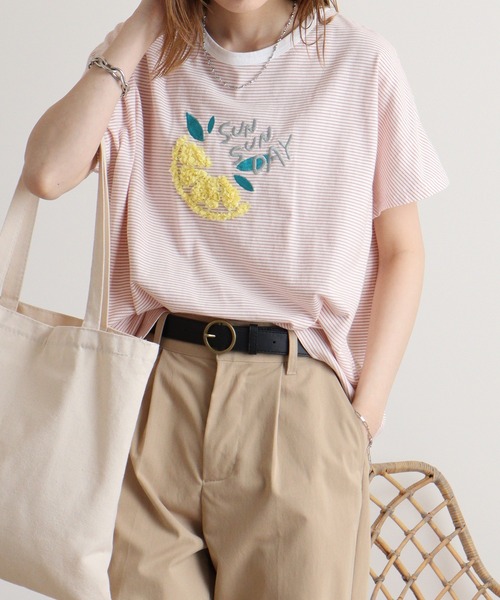 EMAGO ｵﾚﾝｼﾞﾃｰﾌﾟ刺繍ﾄﾞﾙﾏﾝT（Tシャツ/カットソー）｜Emago（イマゴ） 5,830円