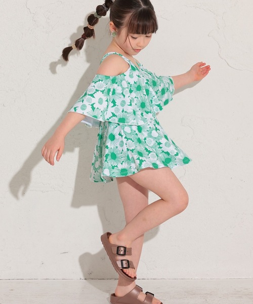 Ocean&Ground(オーシャン&グラウンド)の「【UVカット】レイヤードワンピース水着(90~140cm)(水着・キッズ・ブルー/グリーン・90/100/110/120/130/140)」の1枚目の写真