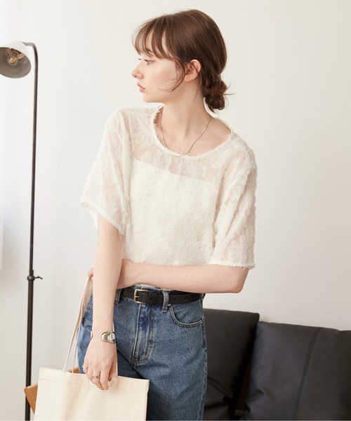 ANGIE(アンジー)の「フリンジ ジャガード ブラウス(Tシャツ/カットソー・レディース・アイボリー/ブラック・FREE)」の19枚目の写真