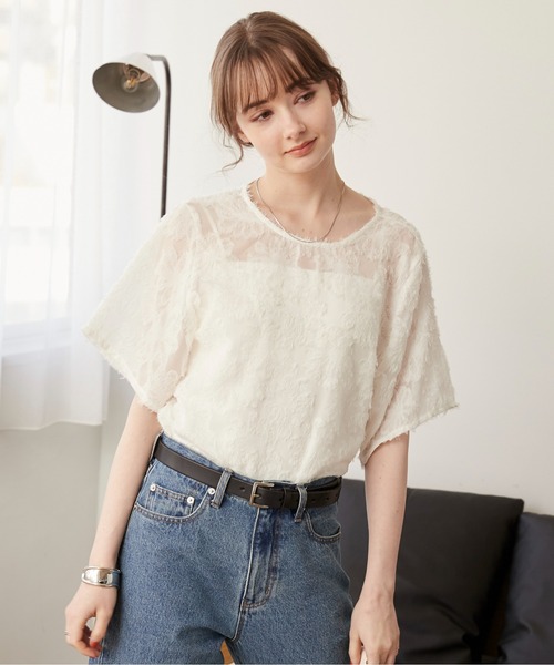 ANGIE(アンジー)の「フリンジ ジャガード ブラウス(Tシャツ/カットソー・レディース・アイボリー/ブラック・FREE)」の20枚目の写真