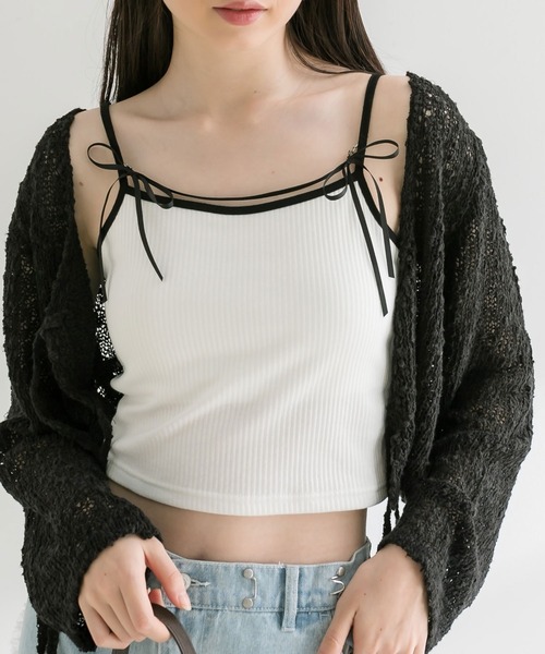 OLIVE des OLIVE（オリーブデオリーブ）の「リボンキャミソール　1041060710（キャミソール・レディース・ブラック/オフホワイト/ピンク・FREE）」の21枚目の写真