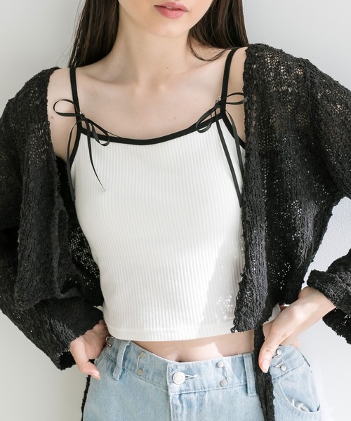 OLIVE des OLIVE（オリーブデオリーブ）の「リボンキャミソール　1041060710（キャミソール・レディース・ブラック/オフホワイト/ピンク・FREE）」の20枚目の写真