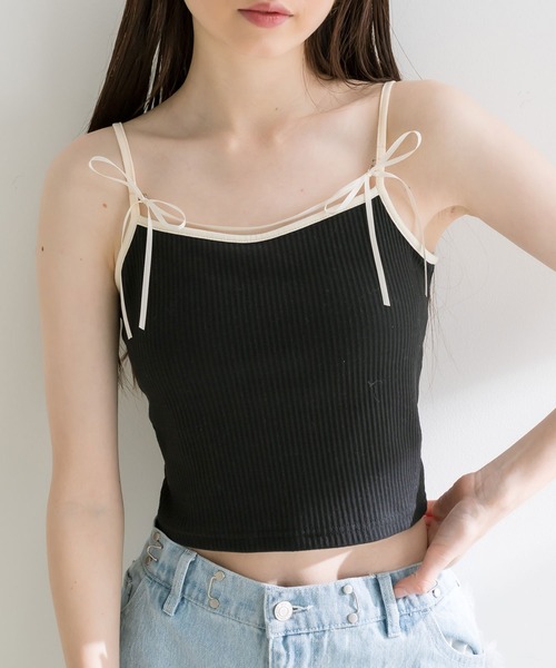 OLIVE des OLIVE（オリーブデオリーブ）の「リボンキャミソール　1041060710（キャミソール・レディース・ブラック/オフホワイト/ピンク・FREE）」の15枚目の写真