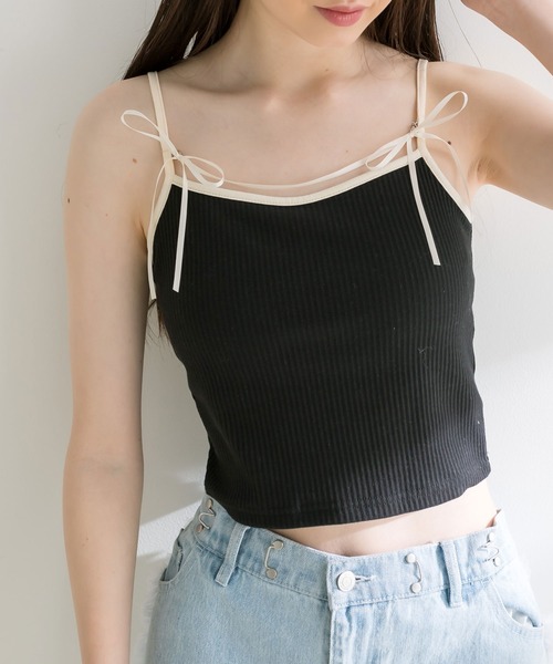 OLIVE des OLIVE（オリーブデオリーブ）の「リボンキャミソール　1041060710（キャミソール・レディース・ブラック/オフホワイト/ピンク・FREE）」の14枚目の写真