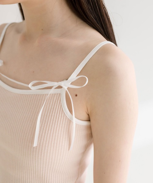 OLIVE des OLIVE（オリーブデオリーブ）の「リボンキャミソール　1041060710（キャミソール・レディース・ブラック/オフホワイト/ピンク・FREE）」の6枚目の写真