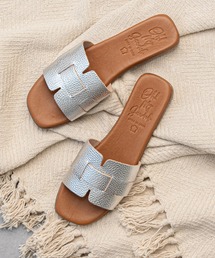 【Oh my Sandals】スクエアトウフラットレザーサンダル(E42203)