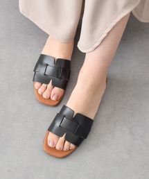 【Oh my Sandals】スクエアトウフラットレザーサンダル(E42203)