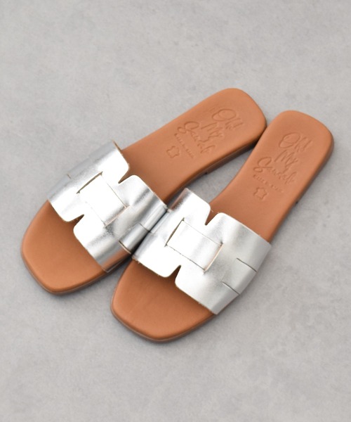 inter-chaussures(インターショシュール)の「【Oh my Sandals】スクエアトウフラットレザーサンダル(E42203)(サンダル・レディース・グリーン/ブラック/ホワイト/シルバー・38/35/36/37/39)」の5枚目の写真