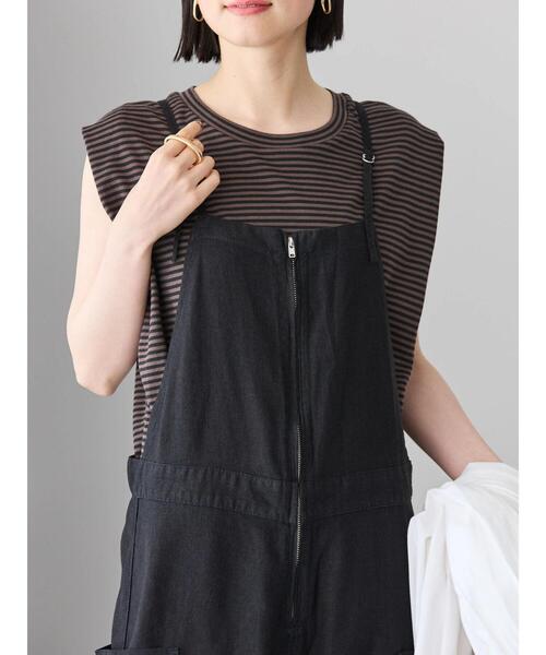 AMERICAN HOLIC（アメリカンホリック）の「リネンブレンドサロペットパンツ（サロペット/オーバーオール・レディース・キャメル/ブラック・M/L）」の2枚目の写真