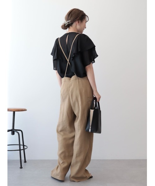 AMERICAN HOLIC（アメリカンホリック）の「リネンブレンドサロペットパンツ（サロペット/オーバーオール・レディース・キャメル/ブラック・M/L）」の3枚目の写真