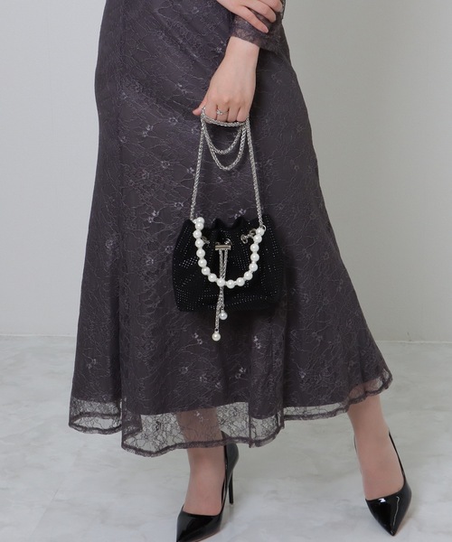 Lace Ladies（レースレディース）の「ビッグパール 2WAY スタッズ 巾着 ショルダーバッグ（クラッチバッグ・レディース・シルバー/ホワイト/ブラック・FREE）」の10枚目の写真