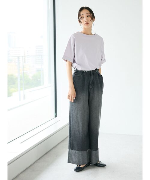 CRAFT STANDARD BOUTIQUE(クラフトスタンダードブティック)の「接触冷感/抗菌防臭/ 前後2WAY半袖スクエアネックTee(Tシャツ/カットソー・レディース・ラベンダー/アイボリー/ブラック/サックスブルー・FREE)」の15枚目の写真