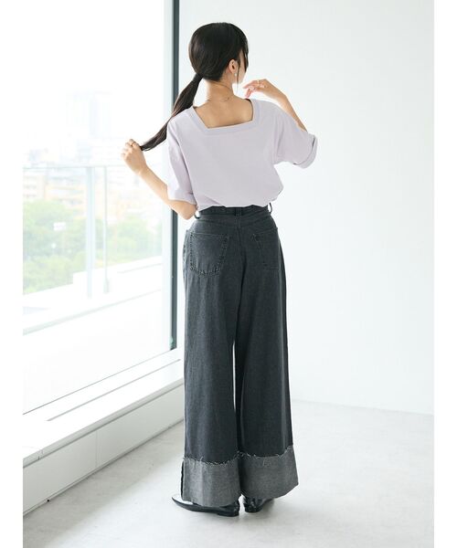 CRAFT STANDARD BOUTIQUE(クラフトスタンダードブティック)の「接触冷感/抗菌防臭/ 前後2WAY半袖スクエアネックTee(Tシャツ/カットソー・レディース・ラベンダー/アイボリー/ブラック/サックスブルー・FREE)」の16枚目の写真
