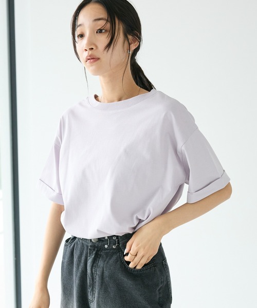 CRAFT STANDARD BOUTIQUE(クラフトスタンダードブティック)の「接触冷感/抗菌防臭/ 前後2WAY半袖スクエアネックTee(Tシャツ/カットソー・レディース・ラベンダー/アイボリー/ブラック/サックスブルー・FREE)」の4枚目の写真