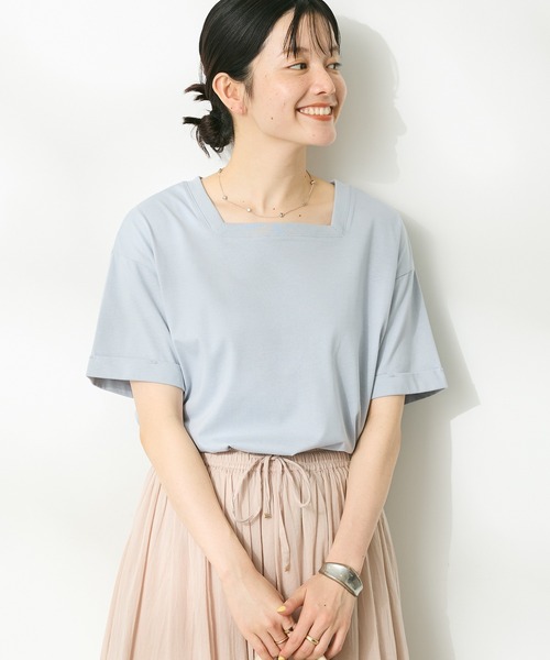 CRAFT STANDARD BOUTIQUE(クラフトスタンダードブティック)の「接触冷感/抗菌防臭/ 前後2WAY半袖スクエアネックTee(Tシャツ/カットソー・レディース・ラベンダー/アイボリー/ブラック/サックスブルー・FREE)」の3枚目の写真