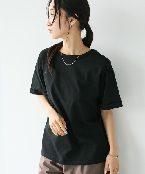 CRAFT STANDARD BOUTIQUE(クラフトスタンダードブティック)の「接触冷感/抗菌防臭/ 前後2WAY半袖スクエアネックTee(Tシャツ/カットソー・レディース・ラベンダー/アイボリー/ブラック/サックスブルー・FREE)」の1枚目の写真
