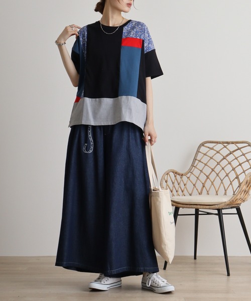 リメイク風切替えTシャツ emago 夏 Tシャツ 切替え かわいい 5分袖 大人の ナチュラル カジュアル 楽天市場】リメイク風切替えTシャツ emago 夏 Tシャツ 切替え