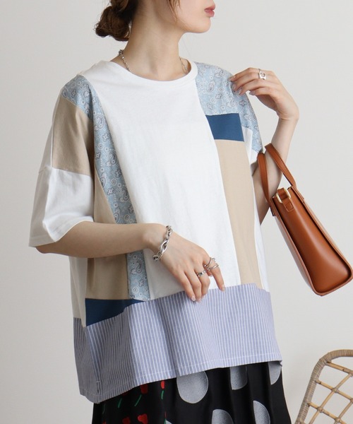 リメイク風切替えTシャツ emago 夏 Tシャツ 切替え かわいい 5分袖 大人の ナチュラル カジュアル 楽天市場】リメイク風切替えTシャツ emago 夏 Tシャツ 切替え