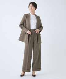 SUIT SELECT（スーツセレクト）の「【洗えるスーツセット】ヘリンボーン素材6釦ダブルジャケット＆センタープレスワイドパンツ(ハイウエスト・裾ダブル・共生地ベルト付き)（スーツセット）」