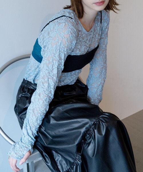 FREAK'S STORE（フリークスストア）の「チュールレース ロンT（Tシャツ/カットソー・レディース・ブラック/オフホワイト/サックスブルー・ﾌﾘ-）」の5枚目の写真