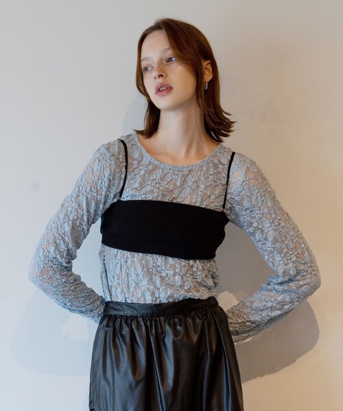 FREAK'S STORE（フリークスストア）の「チュールレース ロンT（Tシャツ/カットソー・レディース・ブラック/オフホワイト/サックスブルー・ﾌﾘ-）」の6枚目の写真